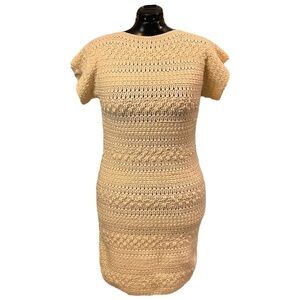Handcrafted Boho Crochet Chunky Sweater Dress in Cream
